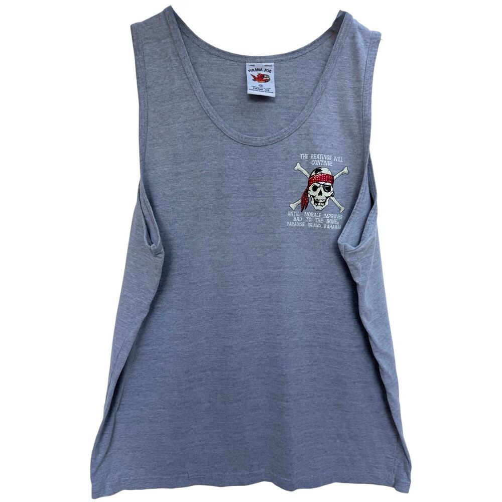 Pirana Joe Skull Graphic Tank Top Mens Large Gray Bahamas Pirate Sleeveless